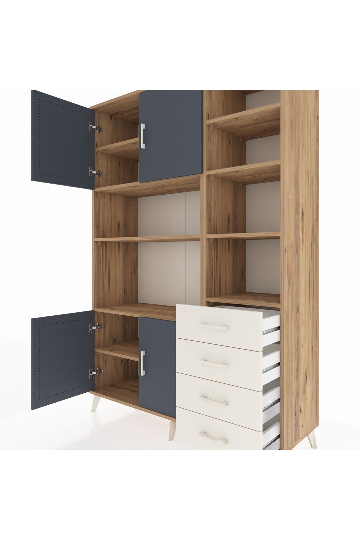 Hyperion Dolap 9 Raflı 4 Çekmeceli 4 Kapaklı 132x44x195 Çam-Antrasit/Aytaşı