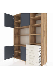 Hyperion Dolap 9 Raflı 4 Çekmeceli 4 Kapaklı 132x44x195 Çam-Antrasit/Aytaşı