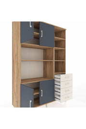 Hyperion Dolap 9 Raflı 4 Çekmeceli 4 Kapaklı 132x44x195 Çam-Antrasit/Aytaşı