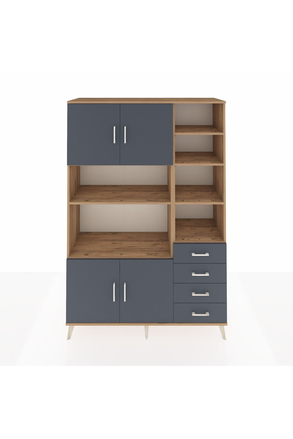 Hyperion Dolap 9 Raflı 4 Çekmeceli 4 Kapaklı 132x44x195 Çam-Antrasit/Antrasit