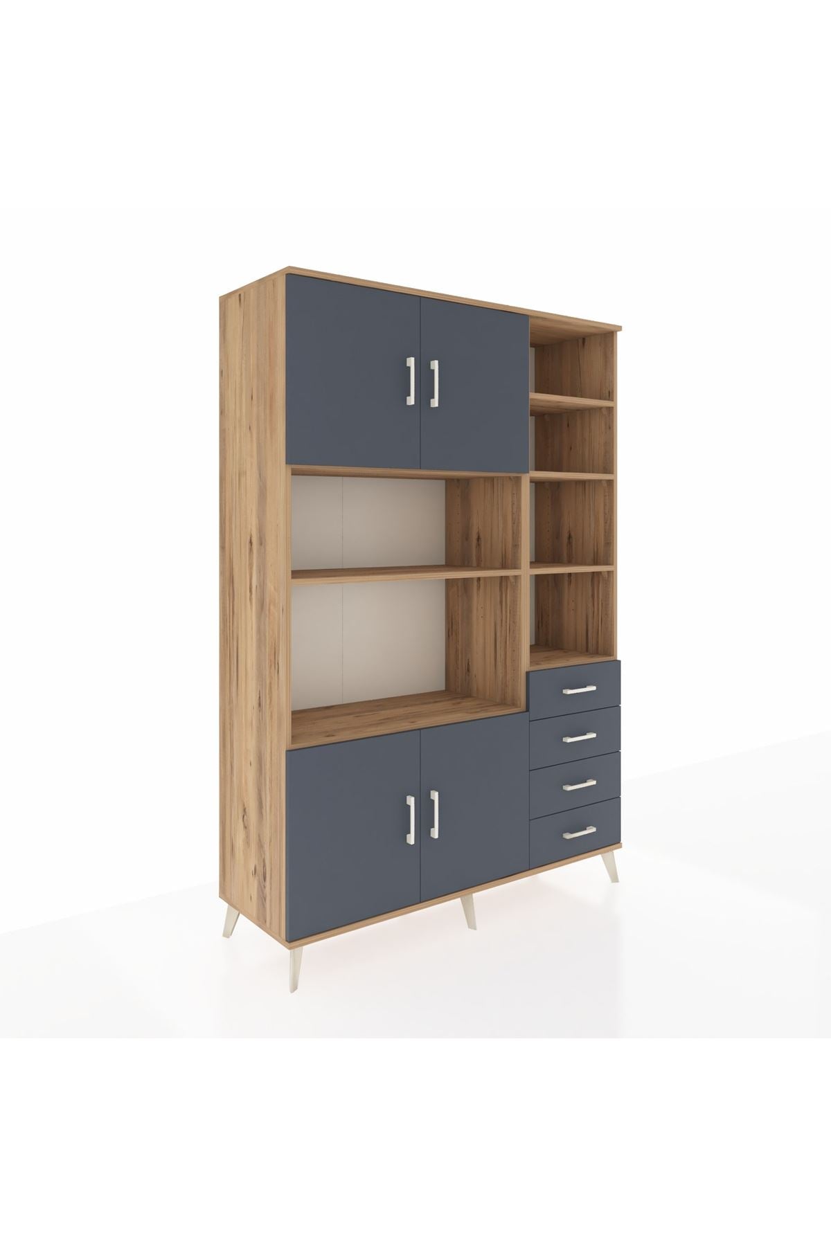 Hyperion Dolap 9 Raflı 4 Çekmeceli 4 Kapaklı 132x44x195 Çam-Antrasit/Antrasit