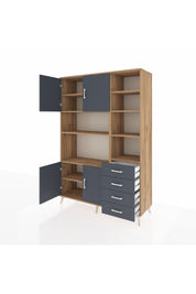 Hyperion Dolap 9 Raflı 4 Çekmeceli 4 Kapaklı 132x44x195 Çam-Antrasit/Antrasit