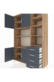 Hyperion Dolap 9 Raflı 4 Çekmeceli 4 Kapaklı 132x44x195 Çam-Antrasit/Antrasit