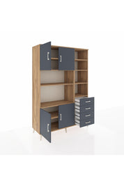 Hyperion Dolap 9 Raflı 4 Çekmeceli 4 Kapaklı 132x44x195 Çam-Antrasit/Antrasit
