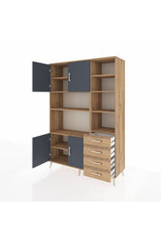 Hyperion Dolap 9 Raflı 4 Çekmeceli 4 Kapaklı 132x44x195 Çam-Antrasit/Çam