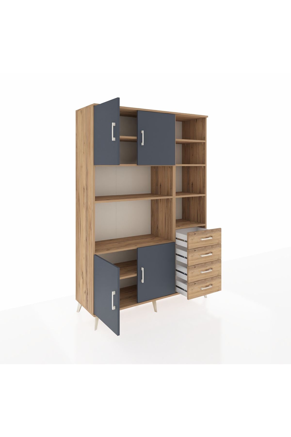 Hyperion Dolap 9 Raflı 4 Çekmeceli 4 Kapaklı 132x44x195 Çam-Antrasit/Çam