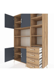 Hyperion Dolap 9 Raflı 4 Çekmeceli 4 Kapaklı 132x44x195 Çam-Antrasit/Çam