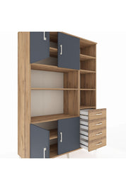 Hyperion Dolap 9 Raflı 4 Çekmeceli 4 Kapaklı 132x44x195 Çam-Antrasit/Çam