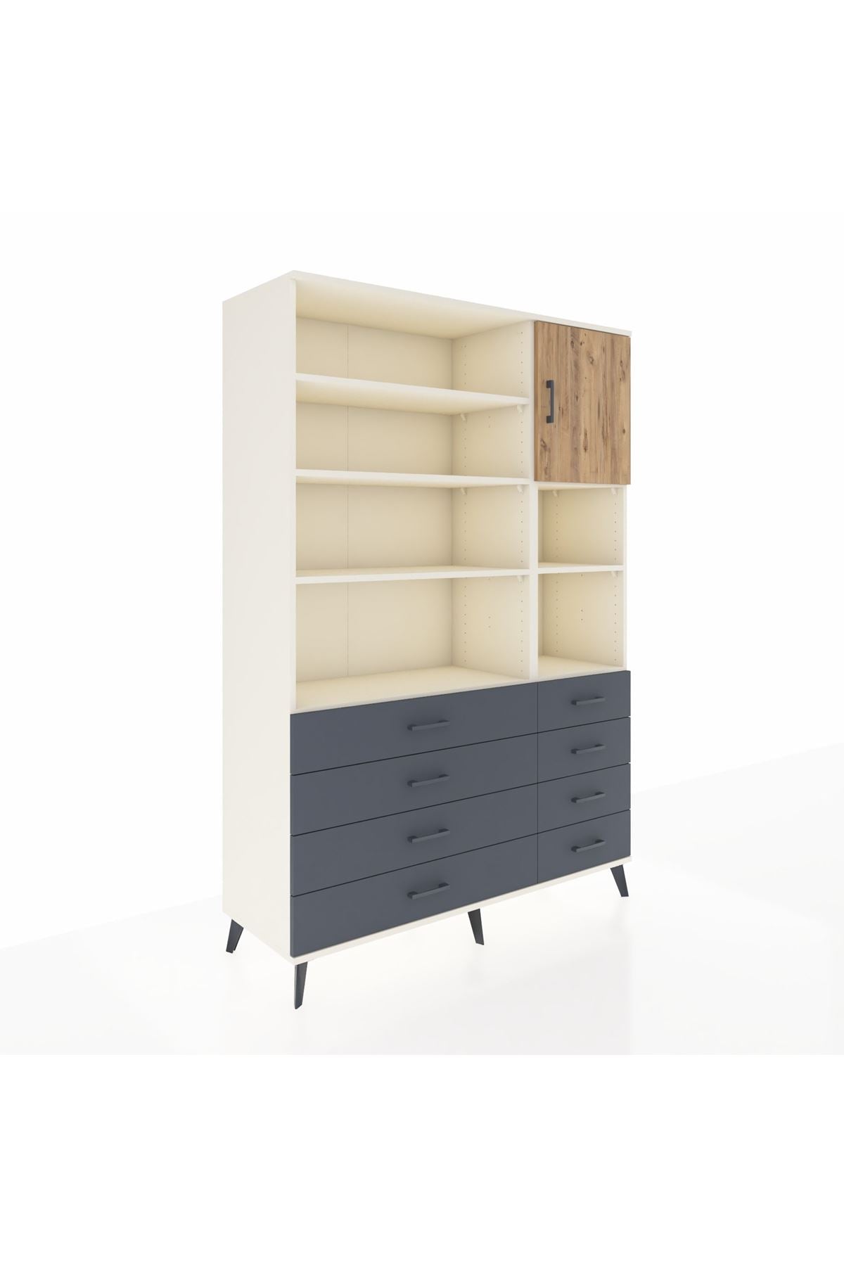 Hyperion Dolap 8 Raflı 8 Çekmeceli Tek Kapaklı  132x44x195 Aytaşı-Çam/Antrasit