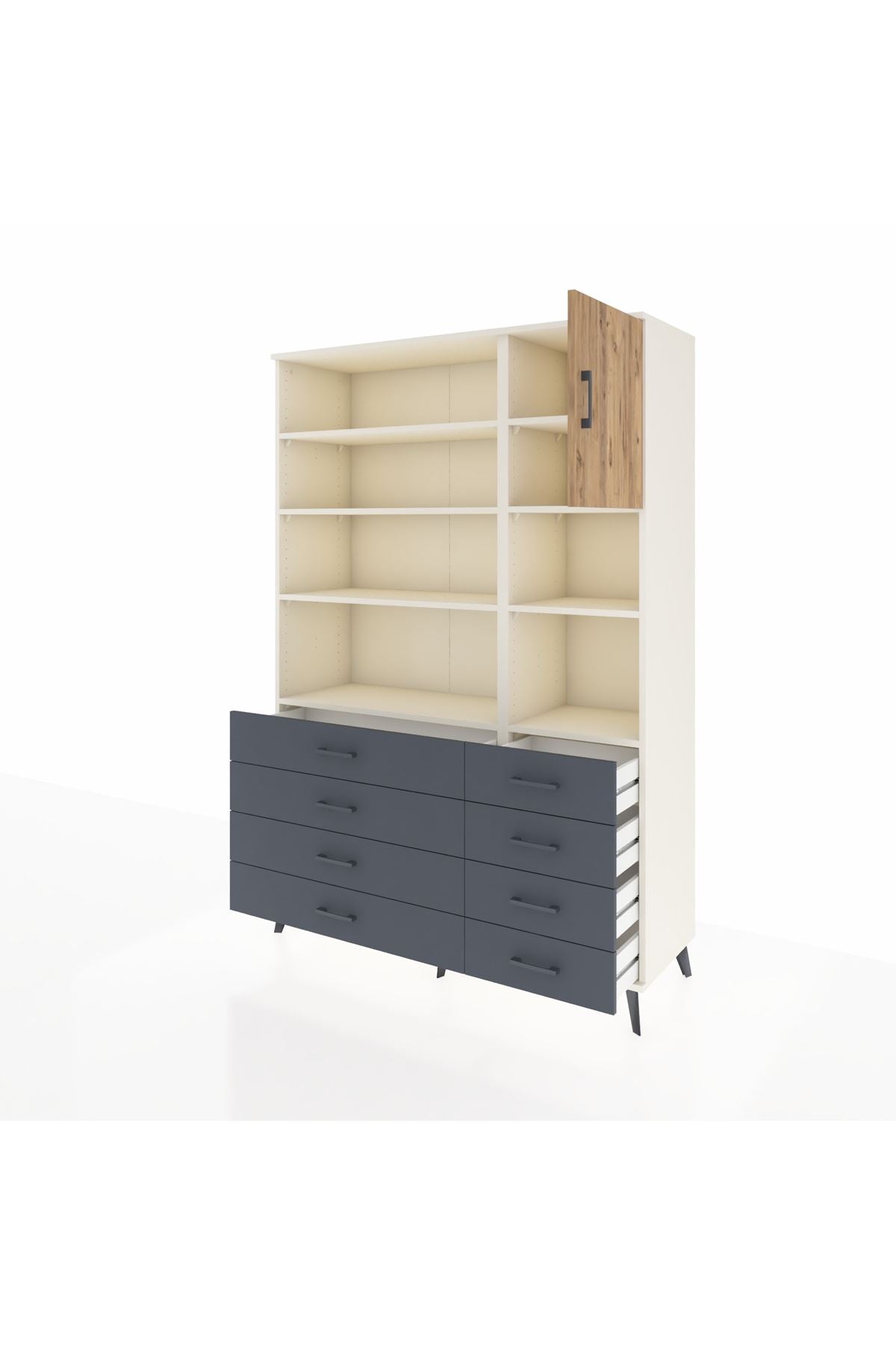 Hyperion Dolap 8 Raflı 8 Çekmeceli Tek Kapaklı  132x44x195 Aytaşı-Çam/Antrasit