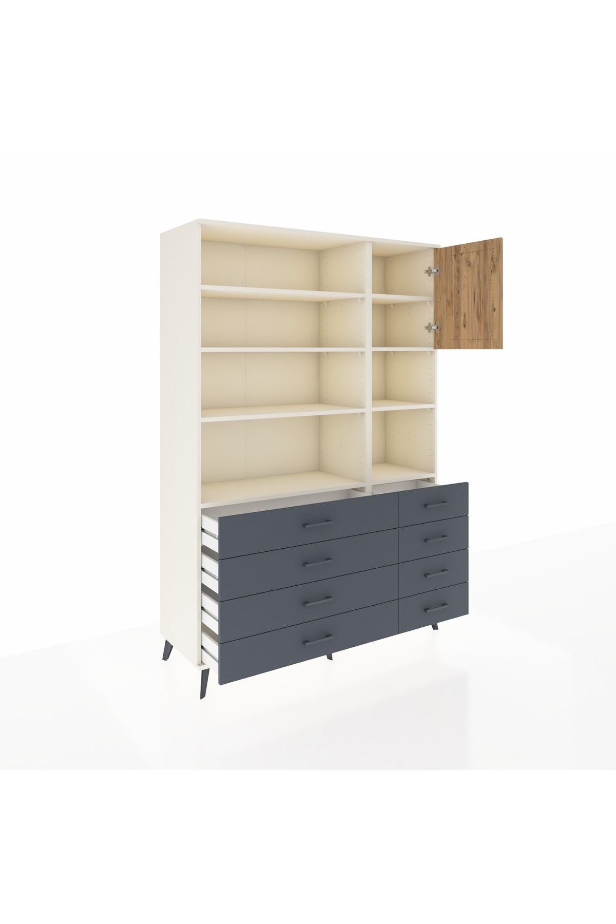 Hyperion Dolap 8 Raflı 8 Çekmeceli Tek Kapaklı  132x44x195 Aytaşı-Çam/Antrasit