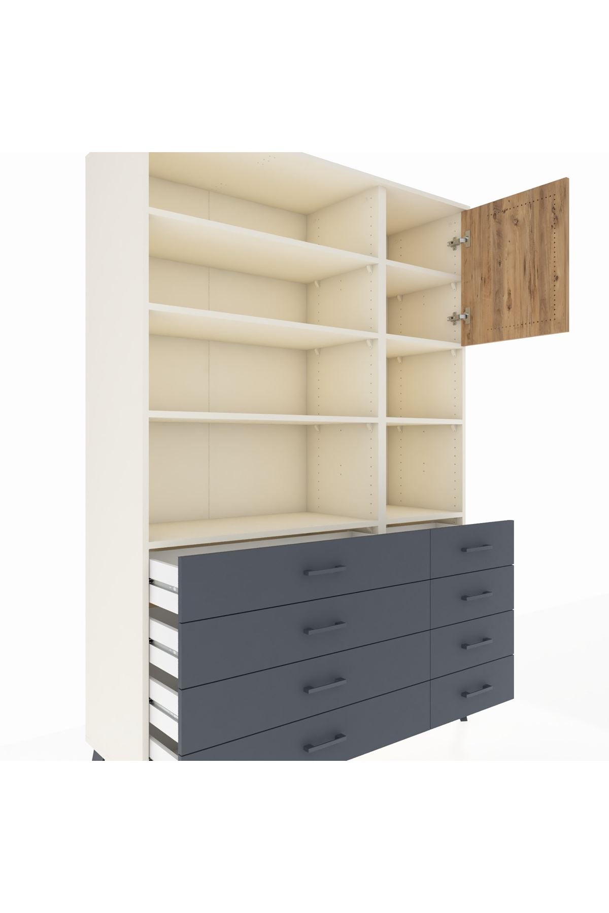 Hyperion Dolap 8 Raflı 8 Çekmeceli Tek Kapaklı  132x44x195 Aytaşı-Çam/Antrasit