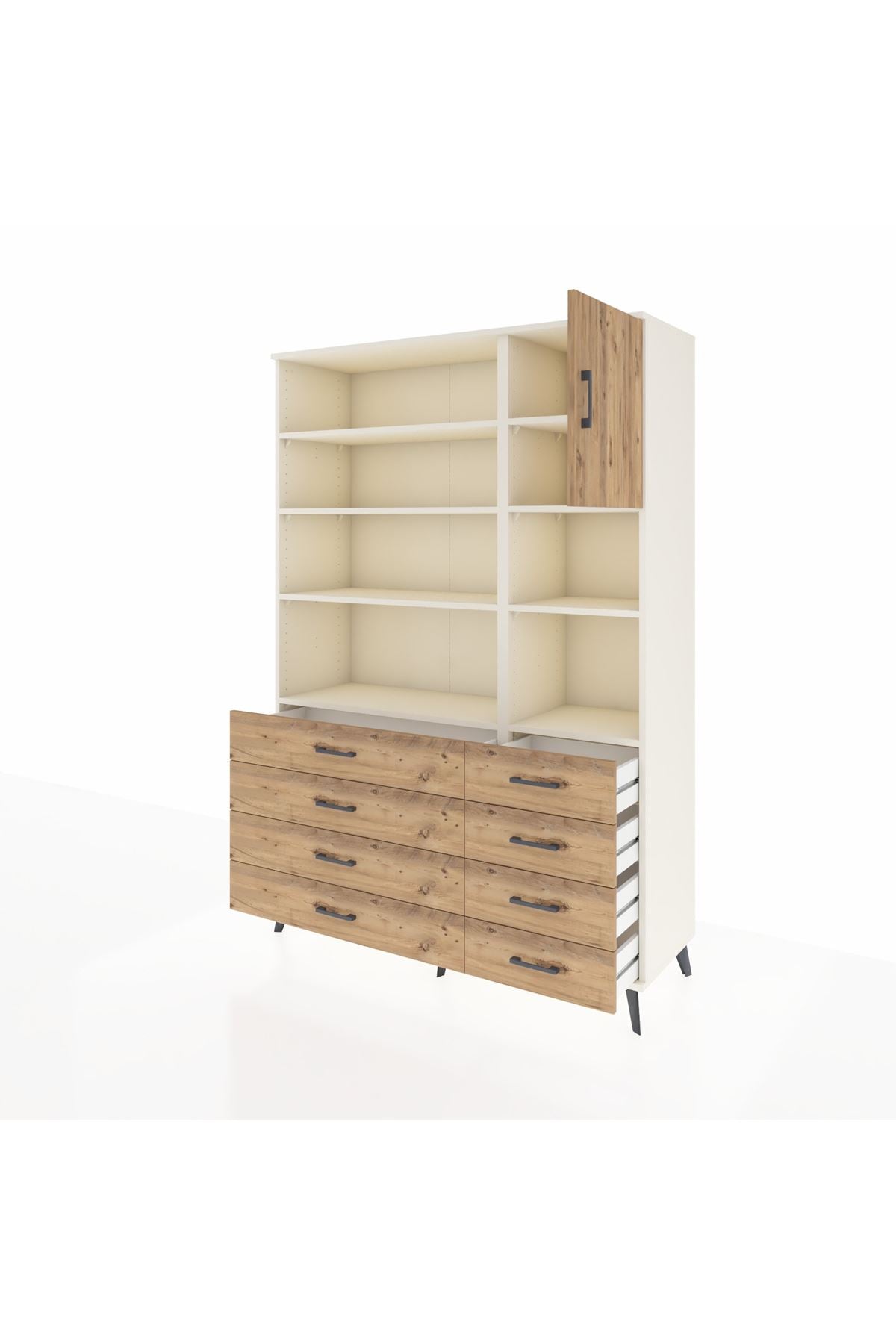 Hyperion Dolap 8 Raflı 8 Çekmeceli Tek Kapaklı  132x44x195 Aytaşı-Çam/Çam