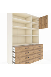 Hyperion Dolap 8 Raflı 8 Çekmeceli Tek Kapaklı  132x44x195 Aytaşı-Çam/Çam