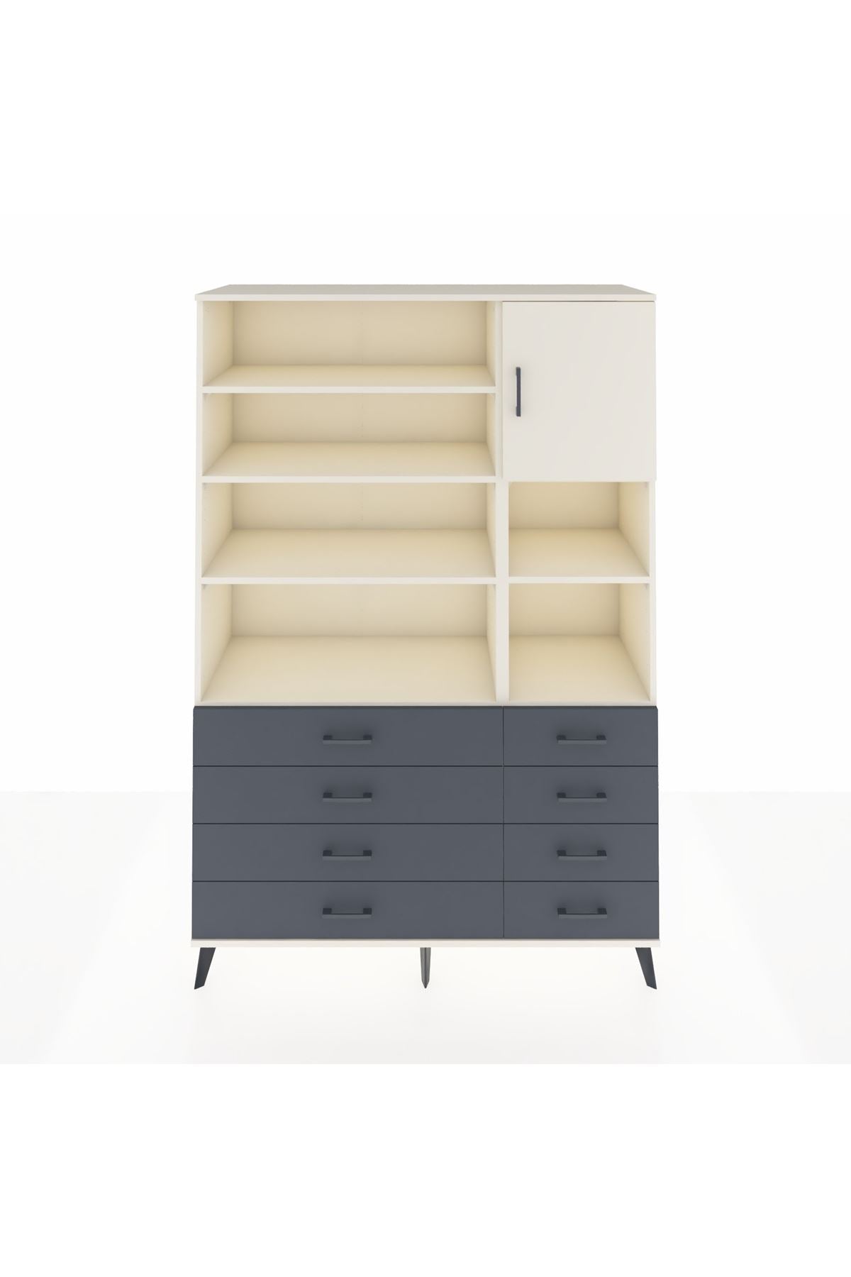 Hyperion Dolap 8 Raflı 8 Çekmeceli Tek Kapaklı  132x44x195 Aytaşı-Aytaşı/Antrasit