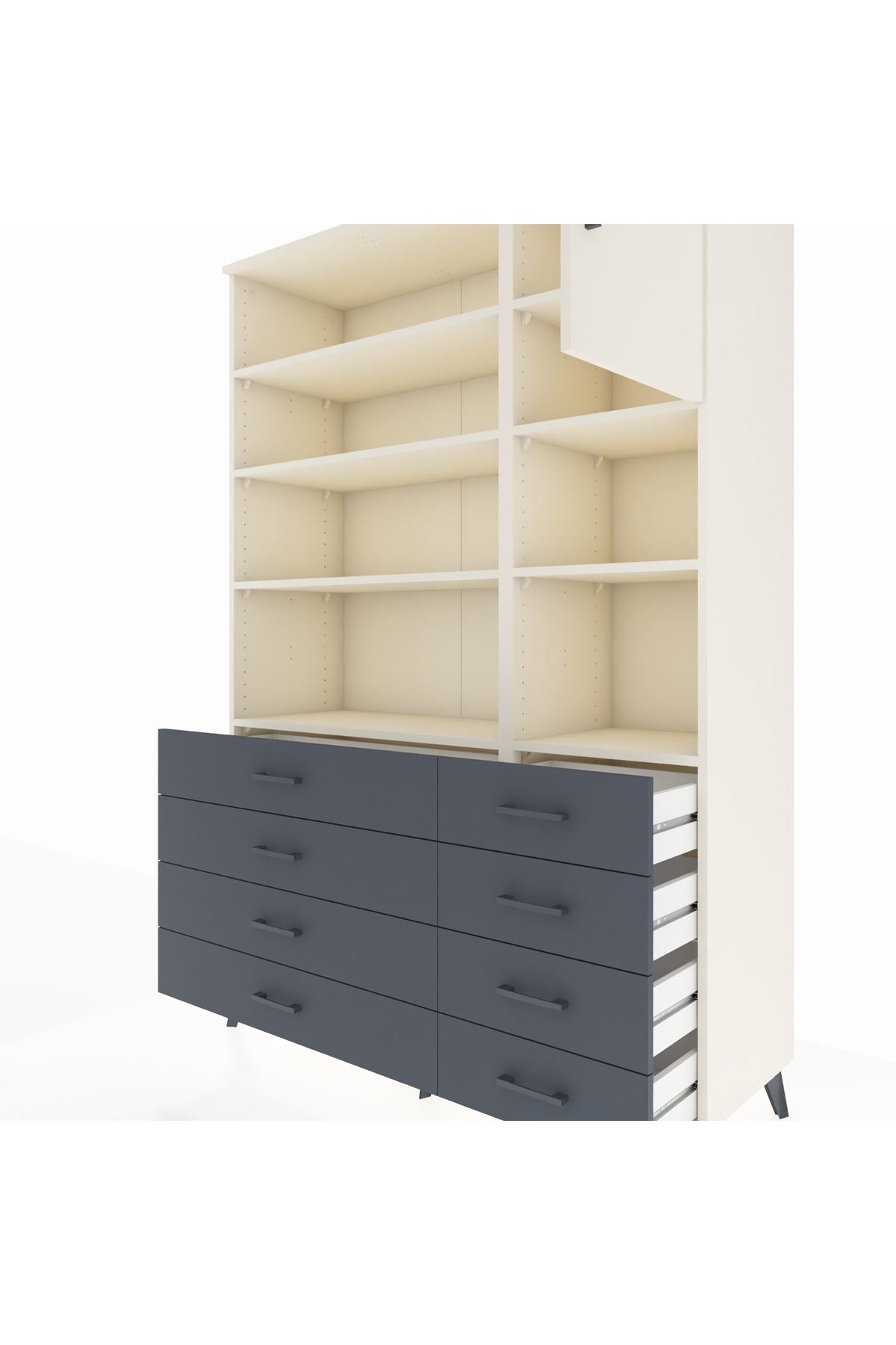 Hyperion Dolap 8 Raflı 8 Çekmeceli Tek Kapaklı  132x44x195 Aytaşı-Aytaşı/Antrasit