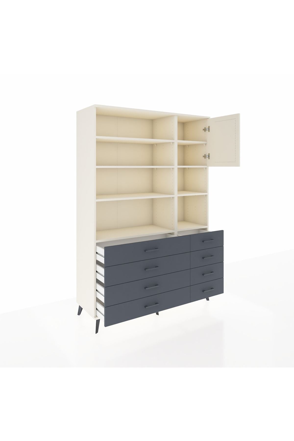 Hyperion Dolap 8 Raflı 8 Çekmeceli Tek Kapaklı  132x44x195 Aytaşı-Aytaşı/Antrasit