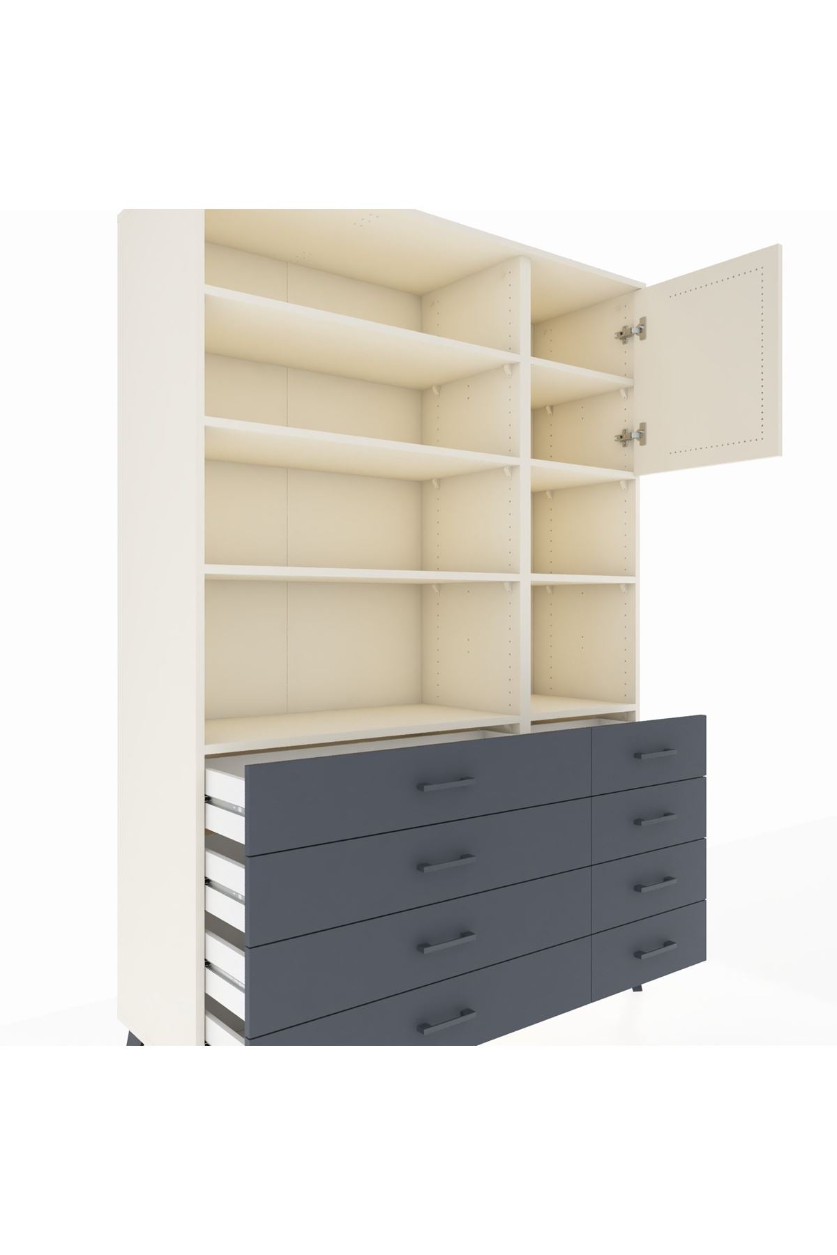 Hyperion Dolap 8 Raflı 8 Çekmeceli Tek Kapaklı  132x44x195 Aytaşı-Aytaşı/Antrasit