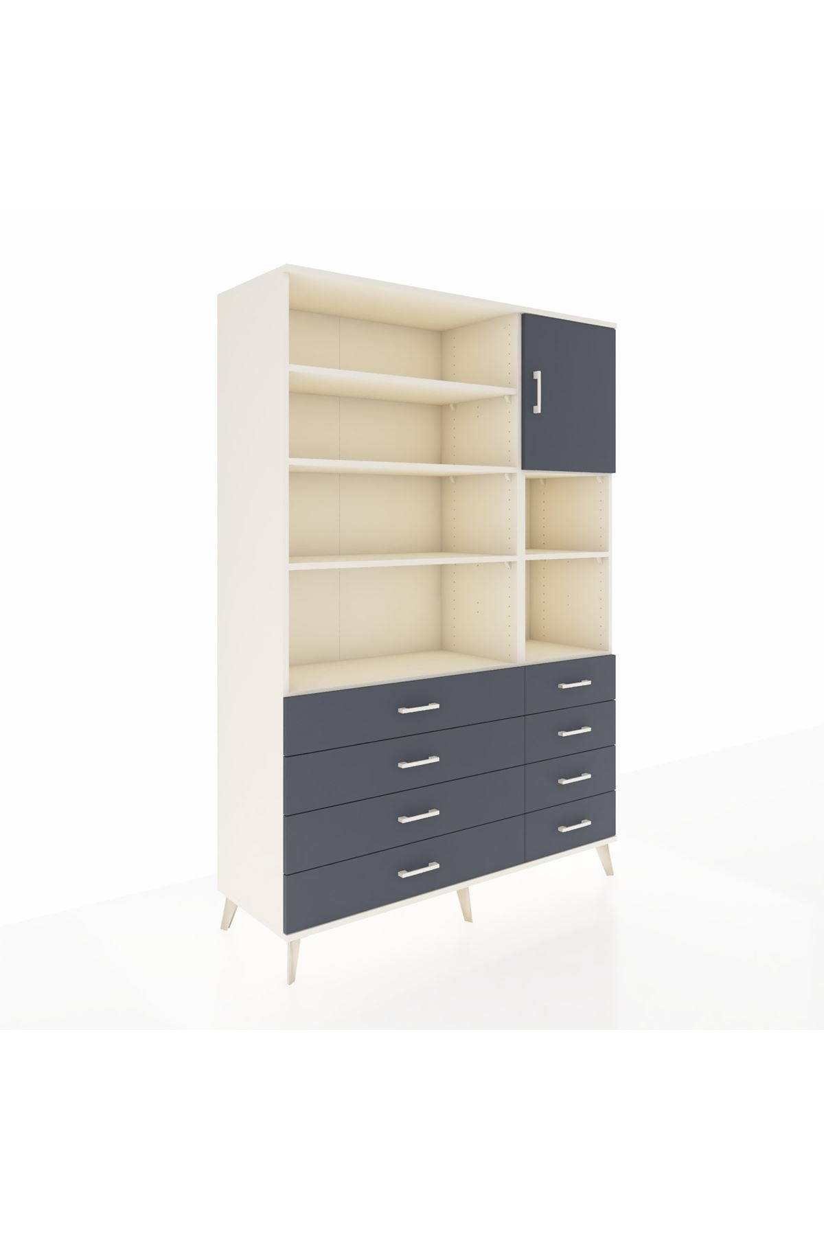 Hyperion Dolap 8 Raflı 8 Çekmeceli Tek Kapaklı  132x44x195 Aytaşı-Antrasit/Antrasit