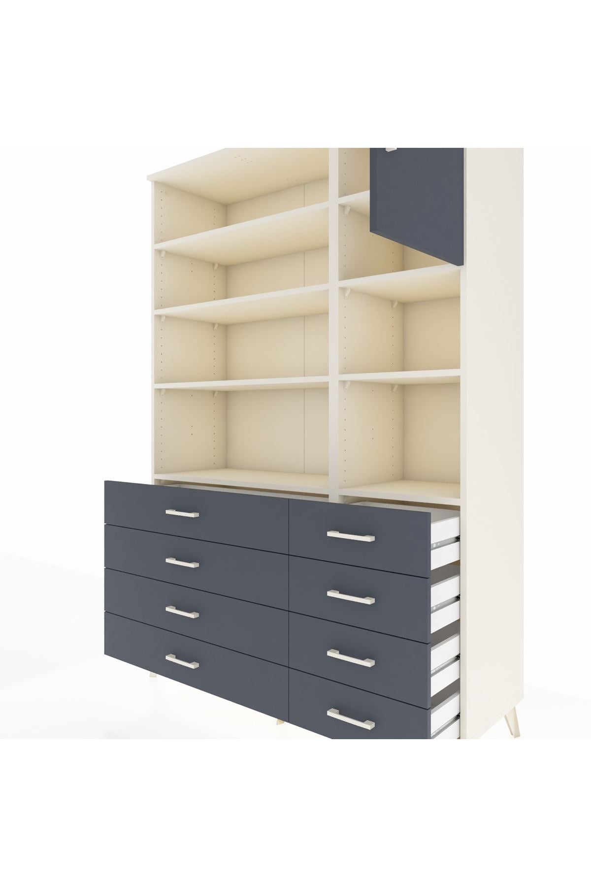 Hyperion Dolap 8 Raflı 8 Çekmeceli Tek Kapaklı  132x44x195 Aytaşı-Antrasit/Antrasit