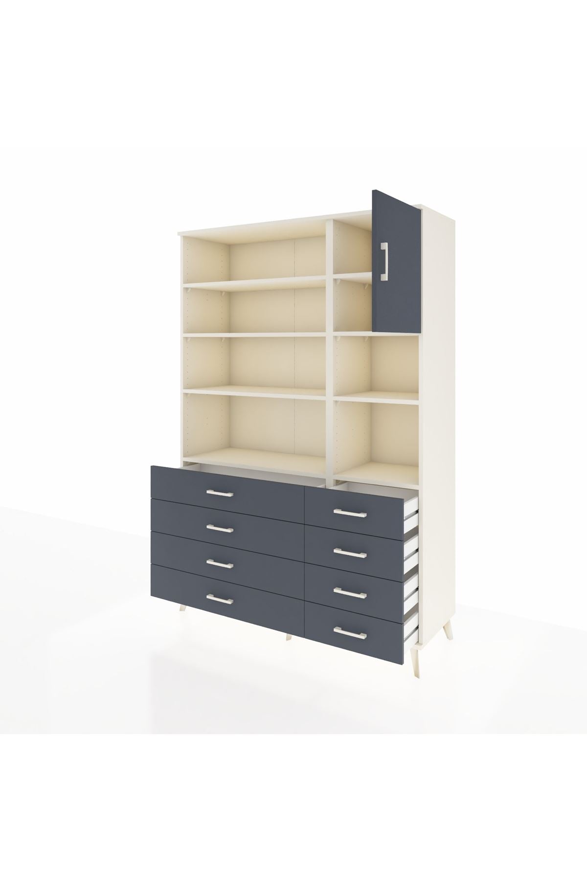 Hyperion Dolap 8 Raflı 8 Çekmeceli Tek Kapaklı  132x44x195 Aytaşı-Antrasit/Antrasit