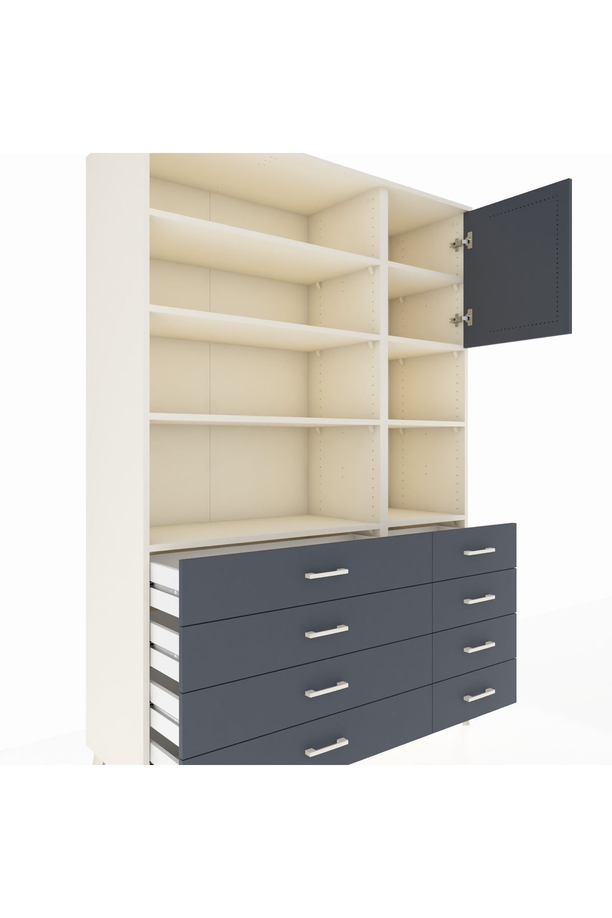 Hyperion Dolap 8 Raflı 8 Çekmeceli Tek Kapaklı  132x44x195 Aytaşı-Antrasit/Antrasit