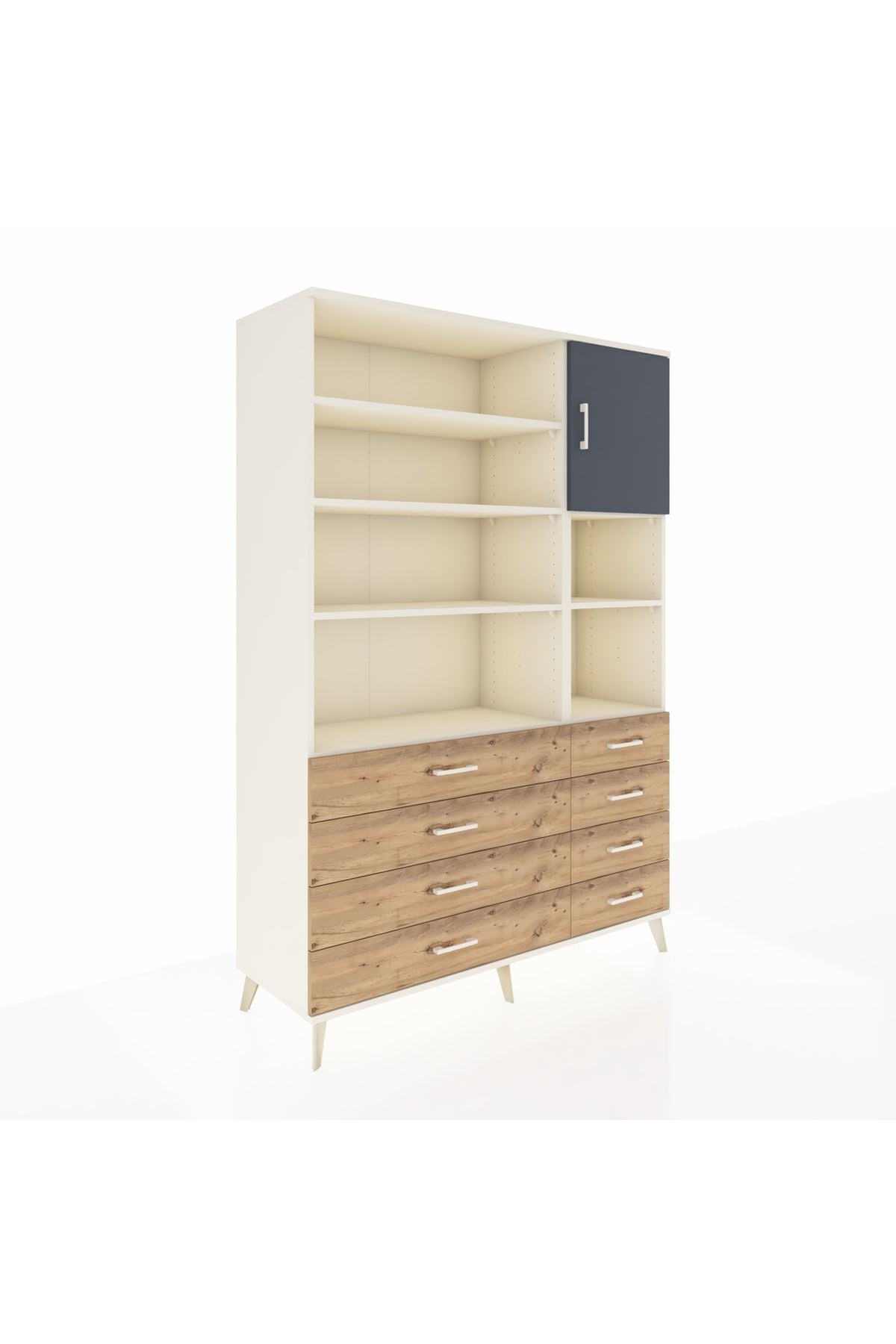 Hyperion Dolap 8 Raflı 8 Çekmeceli Tek Kapaklı  132x44x195 Aytaşı-Antrasit/Çam