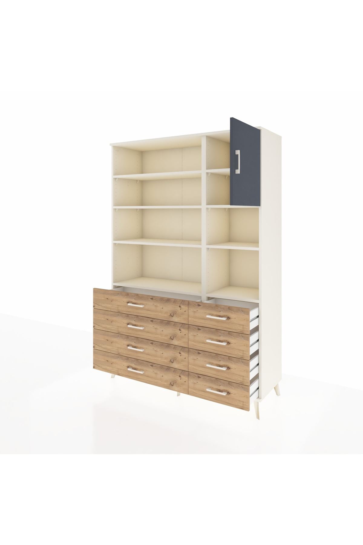 Hyperion Dolap 8 Raflı 8 Çekmeceli Tek Kapaklı  132x44x195 Aytaşı-Antrasit/Çam