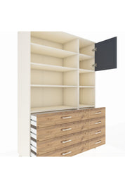 Hyperion Dolap 8 Raflı 8 Çekmeceli Tek Kapaklı  132x44x195 Aytaşı-Antrasit/Çam