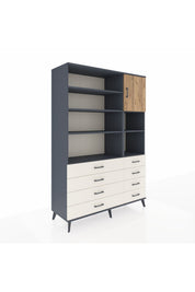 Hyperion Dolap 8 Raflı 8 Çekmeceli Tek Kapaklı  132x44x195 Antrasit-Çam/Aytaşı