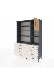 Hyperion Dolap 8 Raflı 8 Çekmeceli Tek Kapaklı  132x44x195 Antrasit-Çam/Aytaşı