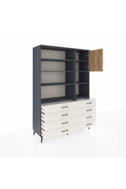 Hyperion Dolap 8 Raflı 8 Çekmeceli Tek Kapaklı  132x44x195 Antrasit-Çam/Aytaşı