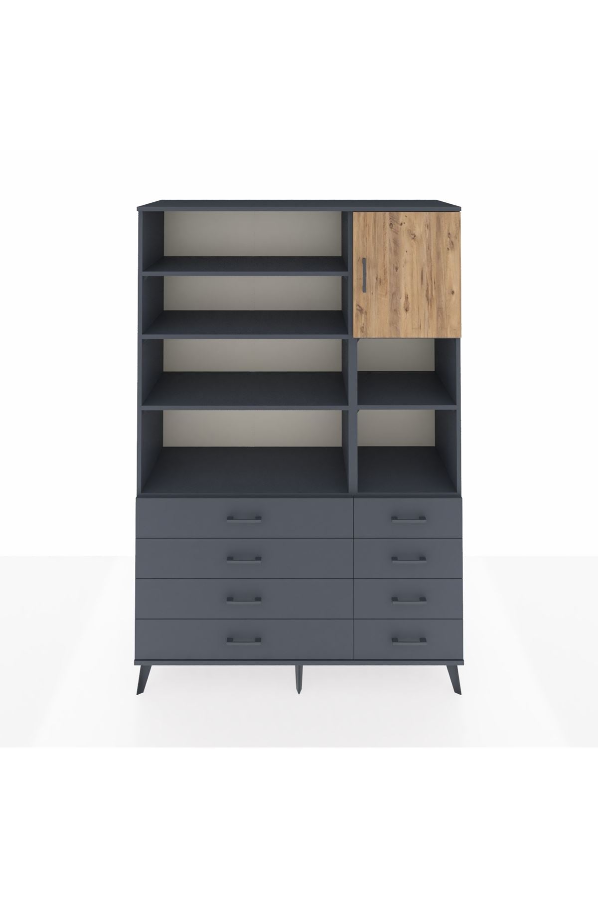 Hyperion Dolap 8 Raflı 8 Çekmeceli Tek Kapaklı  132x44x195 Antrasit-Çam/Antrasit