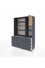 Hyperion Dolap 8 Raflı 8 Çekmeceli Tek Kapaklı  132x44x195 Antrasit-Çam/Antrasit