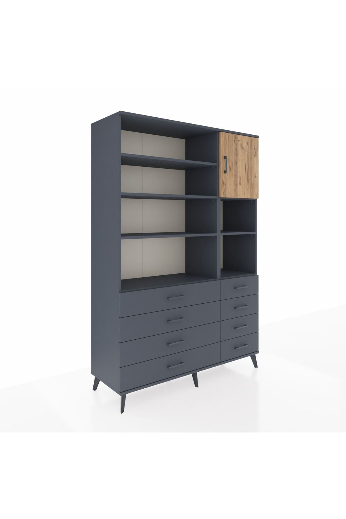 Hyperion Dolap 8 Raflı 8 Çekmeceli Tek Kapaklı  132x44x195 Antrasit-Çam/Antrasit