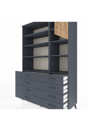 Hyperion Dolap 8 Raflı 8 Çekmeceli Tek Kapaklı  132x44x195 Antrasit-Çam/Antrasit