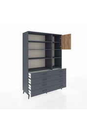Hyperion Dolap 8 Raflı 8 Çekmeceli Tek Kapaklı  132x44x195 Antrasit-Çam/Antrasit