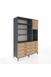Hyperion Dolap 8 Raflı 8 Çekmeceli Tek Kapaklı  132x44x195 Antrasit-Çam/Çam