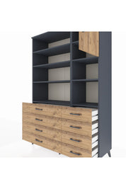 Hyperion Dolap 8 Raflı 8 Çekmeceli Tek Kapaklı  132x44x195 Antrasit-Çam/Çam
