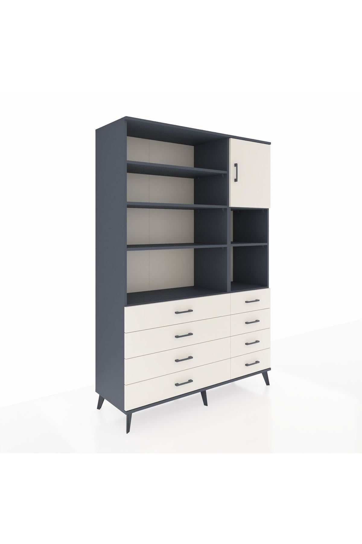 Hyperion Dolap 8 Raflı 8 Çekmeceli Tek Kapaklı  132x44x195 Antrasit-Aytaşı/Aytaşı
