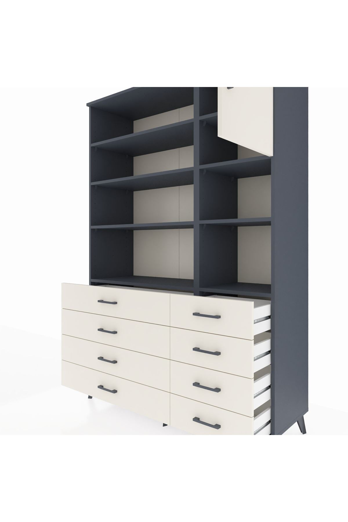 Hyperion Dolap 8 Raflı 8 Çekmeceli Tek Kapaklı  132x44x195 Antrasit-Aytaşı/Aytaşı