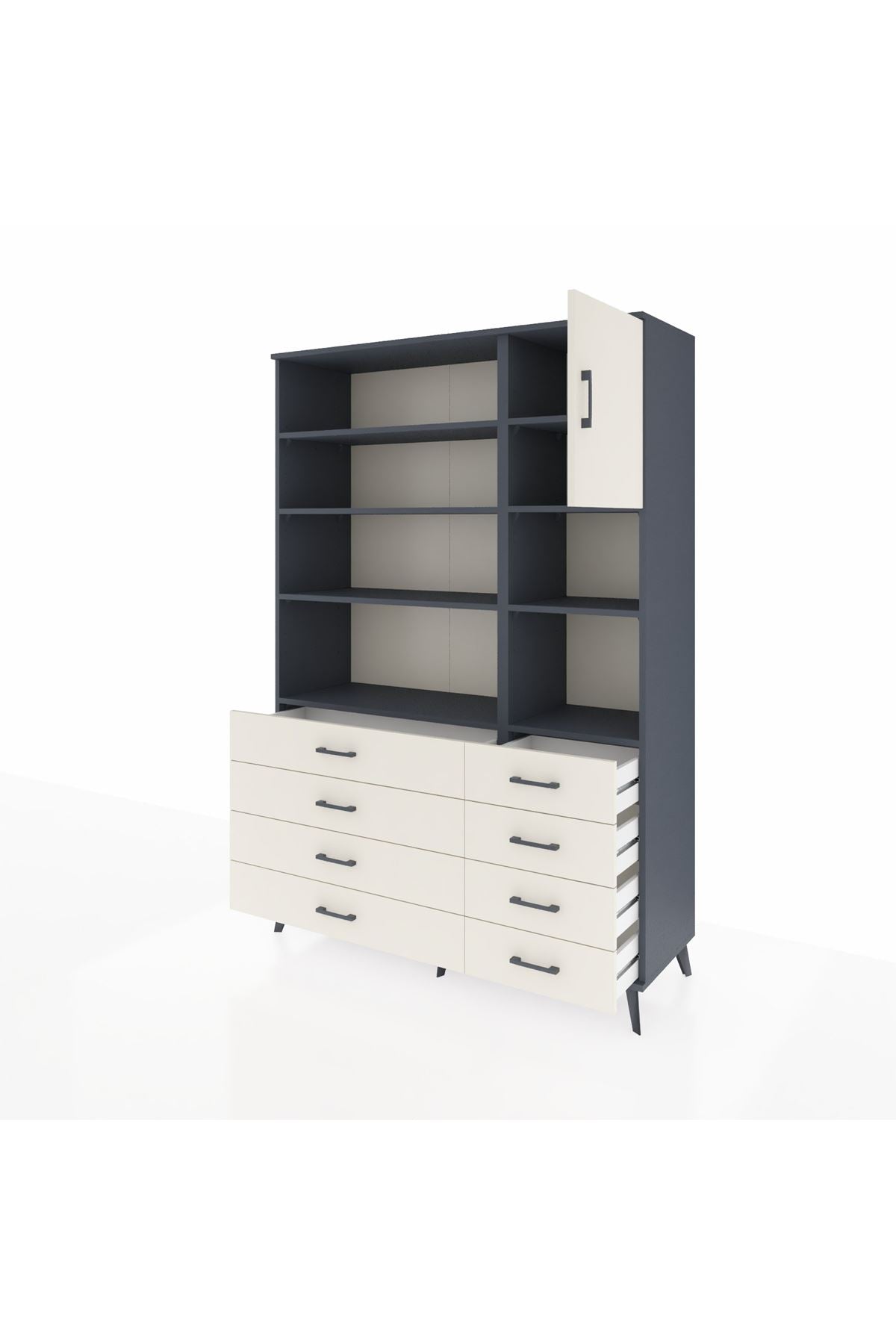 Hyperion Dolap 8 Raflı 8 Çekmeceli Tek Kapaklı  132x44x195 Antrasit-Aytaşı/Aytaşı