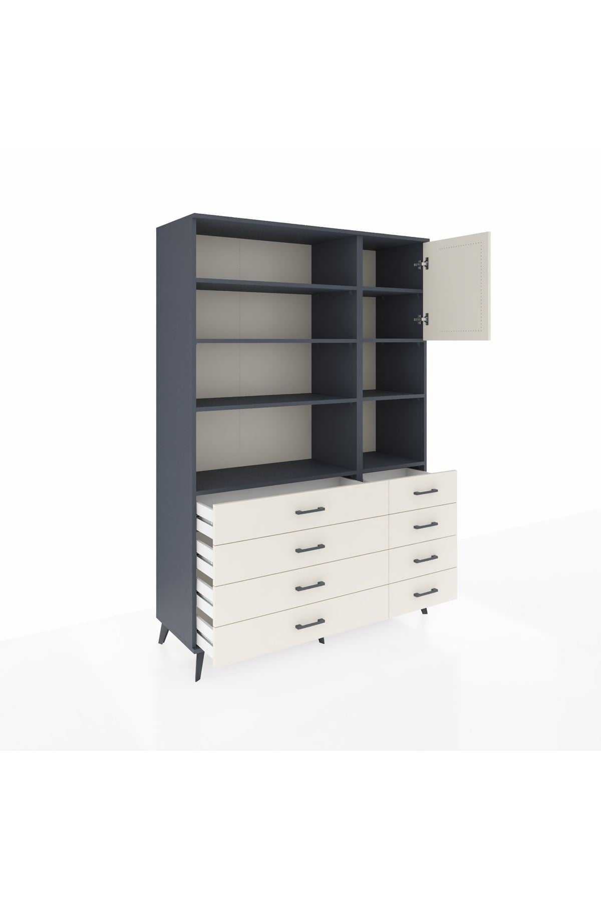 Hyperion Dolap 8 Raflı 8 Çekmeceli Tek Kapaklı  132x44x195 Antrasit-Aytaşı/Aytaşı