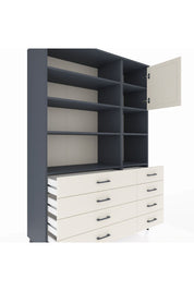 Hyperion Dolap 8 Raflı 8 Çekmeceli Tek Kapaklı  132x44x195 Antrasit-Aytaşı/Aytaşı