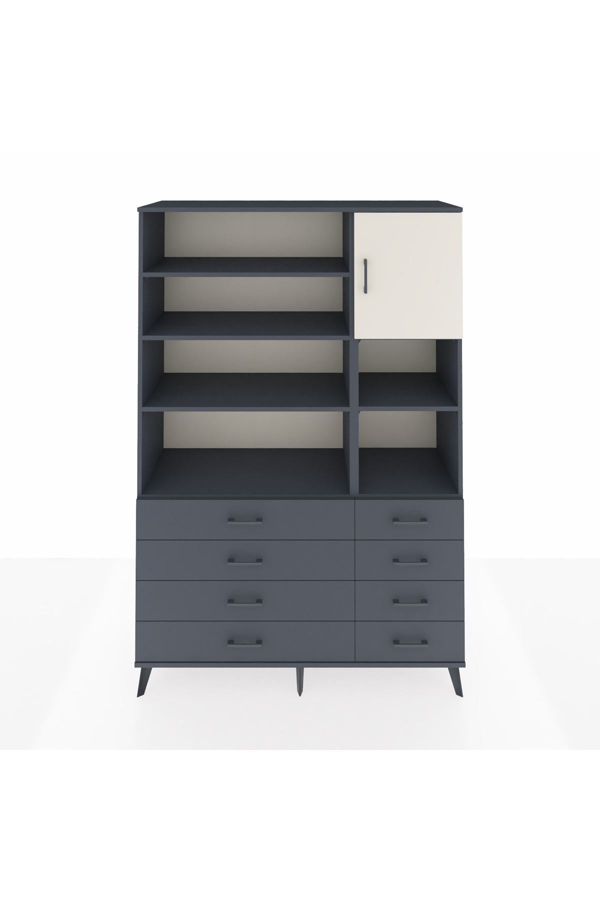Hyperion Dolap 8 Raflı 8 Çekmeceli Tek Kapaklı  132x44x195 Antrasit-Aytaşı/Antrasit