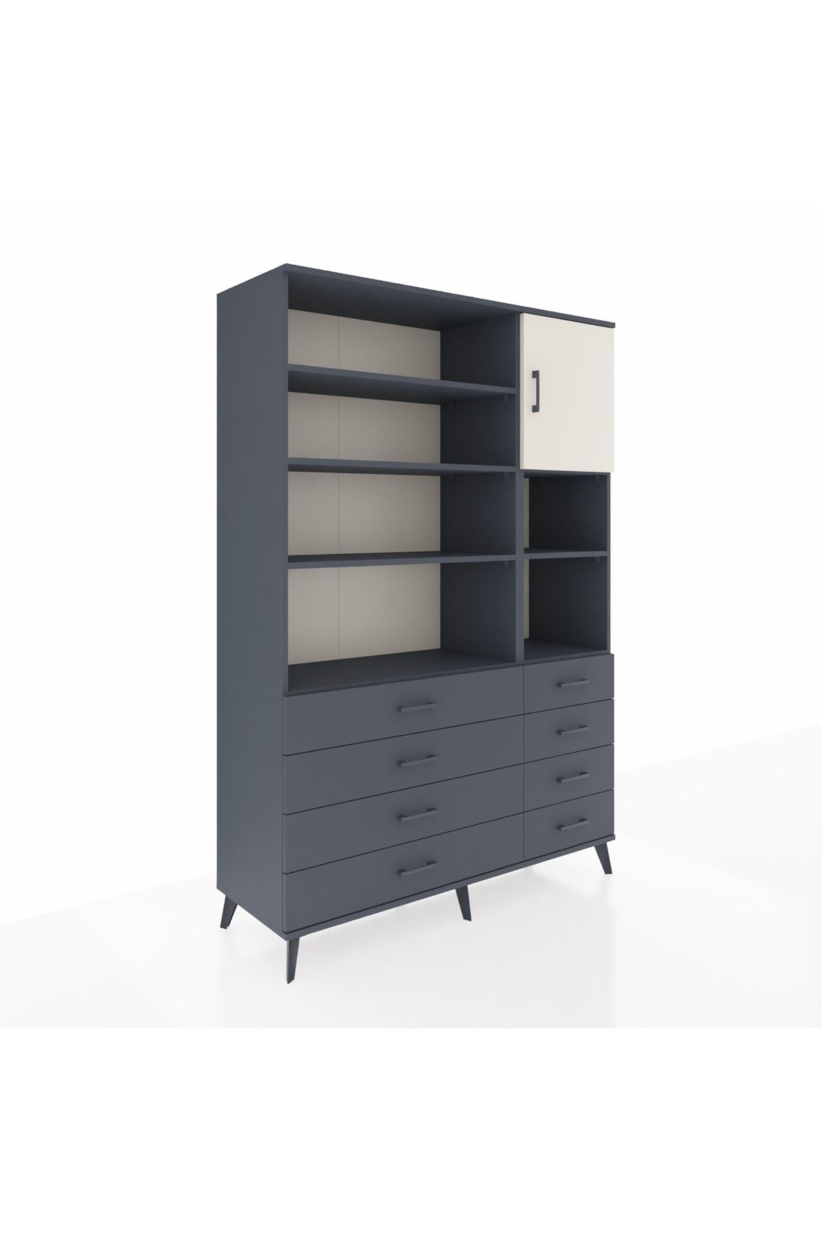 Hyperion Dolap 8 Raflı 8 Çekmeceli Tek Kapaklı  132x44x195 Antrasit-Aytaşı/Antrasit