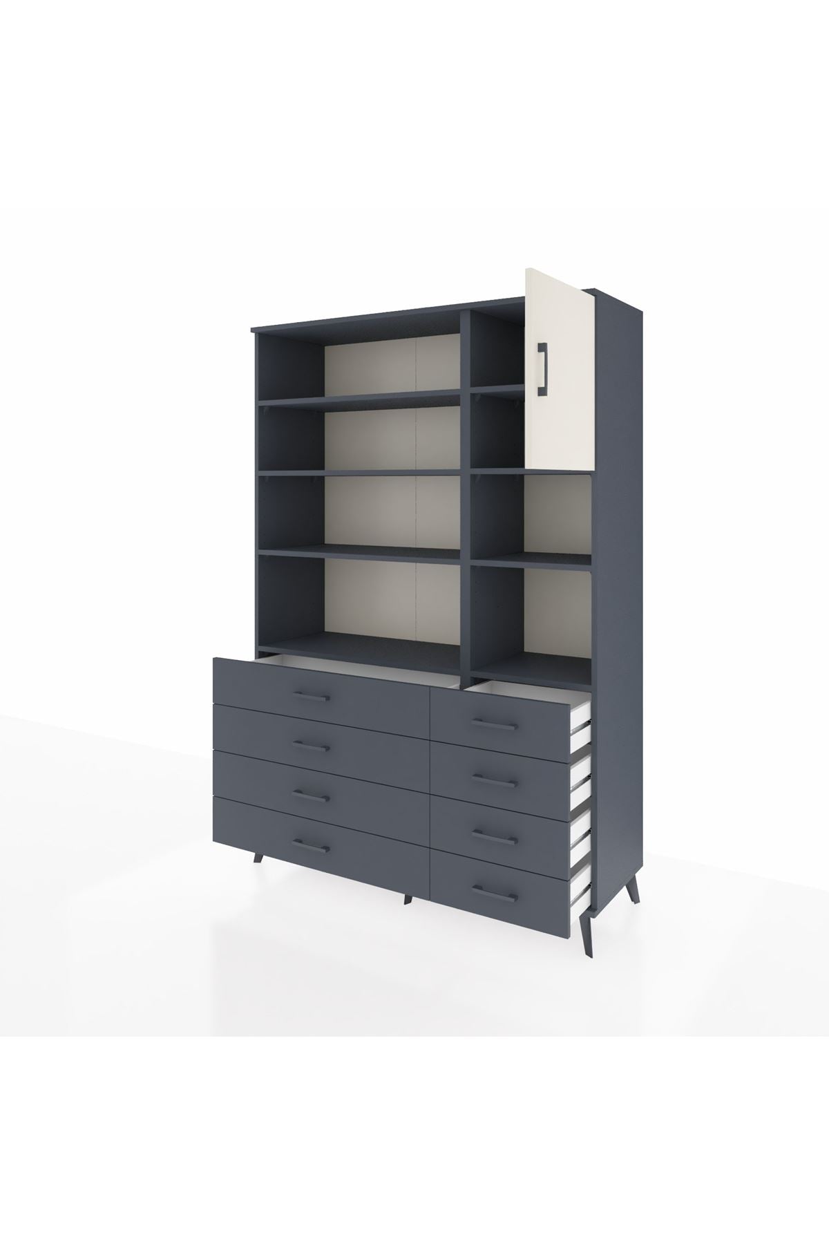 Hyperion Dolap 8 Raflı 8 Çekmeceli Tek Kapaklı  132x44x195 Antrasit-Aytaşı/Antrasit