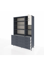 Hyperion Dolap 8 Raflı 8 Çekmeceli Tek Kapaklı  132x44x195 Antrasit-Aytaşı/Antrasit