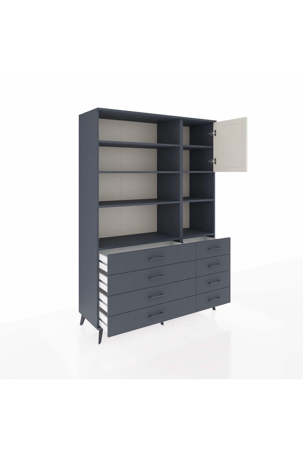 Hyperion Dolap 8 Raflı 8 Çekmeceli Tek Kapaklı  132x44x195 Antrasit-Aytaşı/Antrasit