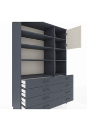 Hyperion Dolap 8 Raflı 8 Çekmeceli Tek Kapaklı  132x44x195 Antrasit-Aytaşı/Antrasit